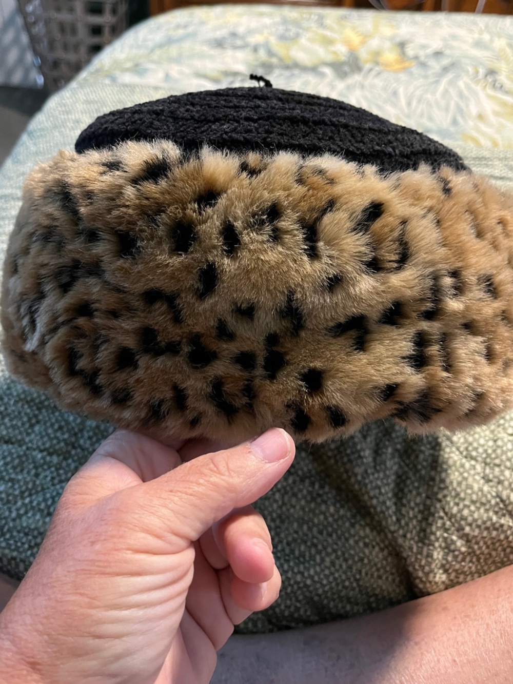 Betmar Vintage Pillbox, black with Leopard Faux Fur Trim